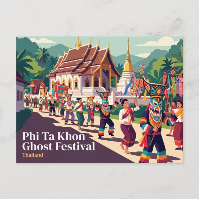 Cartão Postal Festival dos Fantasmas Phi Ta Khon, Dan Sai Tailân (Frente)