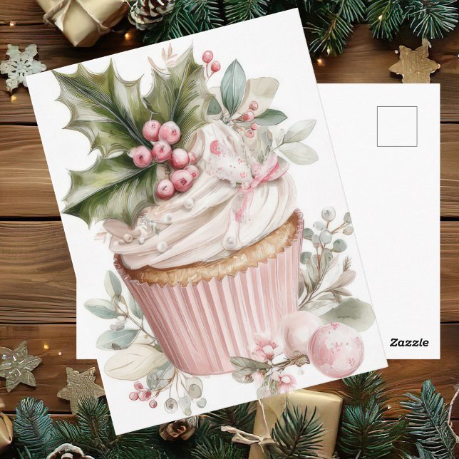 Cartão Postal Festive and elegant Pastel Christmas Cupcake (Criador carregado)