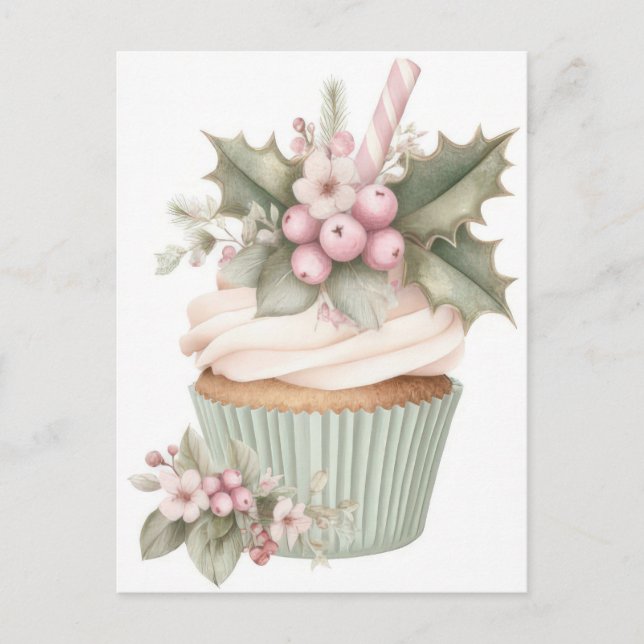 Cartão Postal Festive and elegant Pastel Christmas Cupcake (Frente)