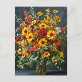 Cartão Postal Festive Christmas Bouquet with Pine and Poinsettia