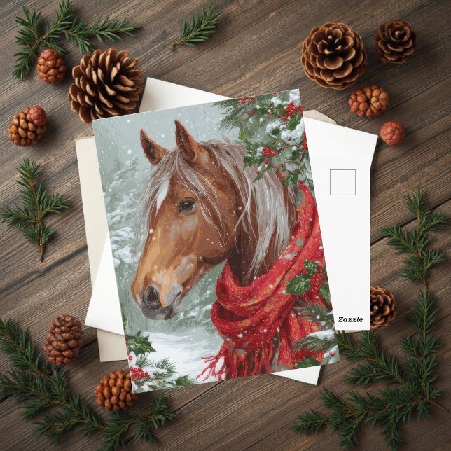 Cartão Postal Festive Christmas Horse Greeting Postcard (Criador carregado)