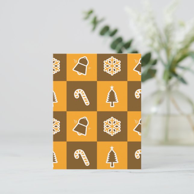 Cartão Postal Festive Holiday Grid Pattern (Em pé/Frente)