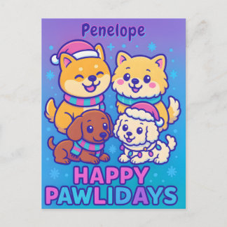 Cartão Postal Festive Shiba Inu Poodle Dachshund 