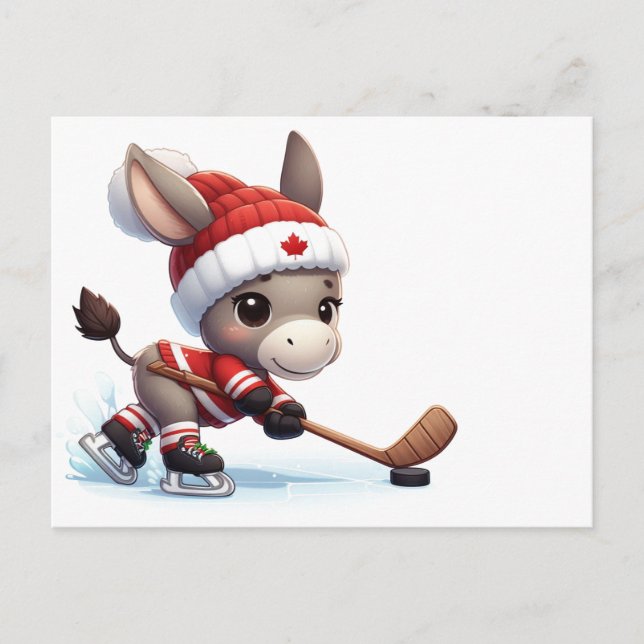 Cartão Postal Festivo Canadá - Donkey de Hockey de Natal (Frente)