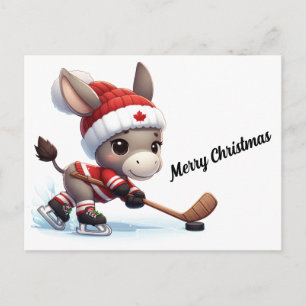 Cartão Postal Festivo Canadá - Donkey de Hockey de Natal
