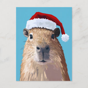 Cartão Postal Festivo Capybara em Santa Hat