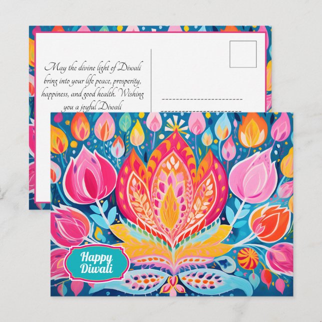 Cartão Postal Festivo Fauvist Diwali Saudações (Frente/Verso)