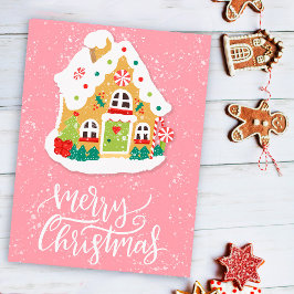 Cartão Postal Festivo Feliz Natal Pão de Gingerpão Rosa