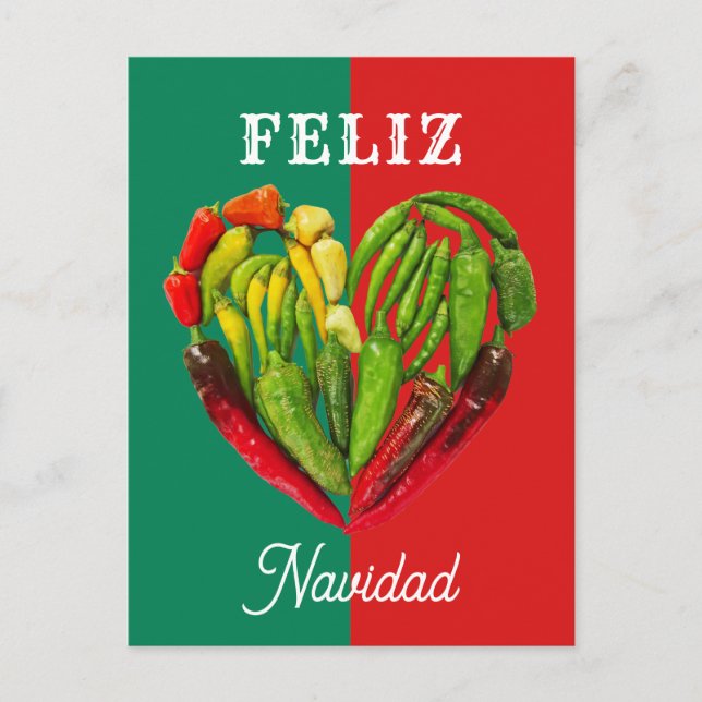Cartão Postal Festivo Feliz Navidad Chili Peppers Heart (Frente)