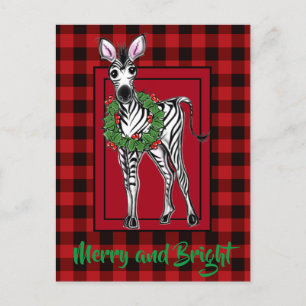 Cartão Postal Festivo Foliday Zebra Holly Wreath búfalo vermel