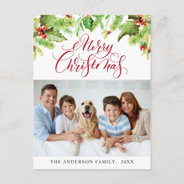 Cartão Postal Festivo Holly Berry Feliz Festa de Natal (Frente)