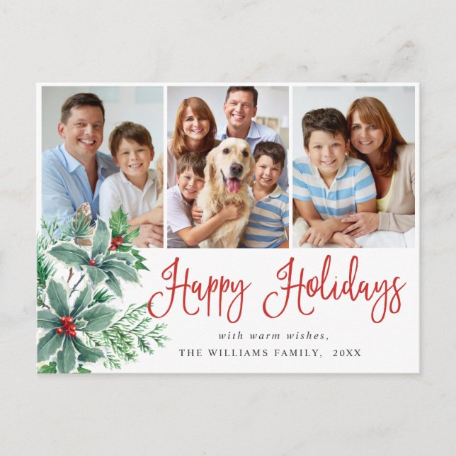 Cartão Postal Festivo Holly Berry Natal 3 Posto Feriado Fotográf (Frente)