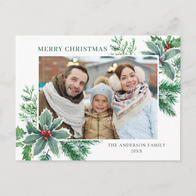 Cartão Postal Festivo Holly Berry Natal Saudação Feriado (Frente)
