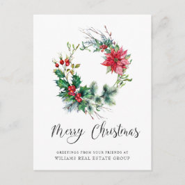 Cartão Postal Festivo Holly Wreath Corporate Natal