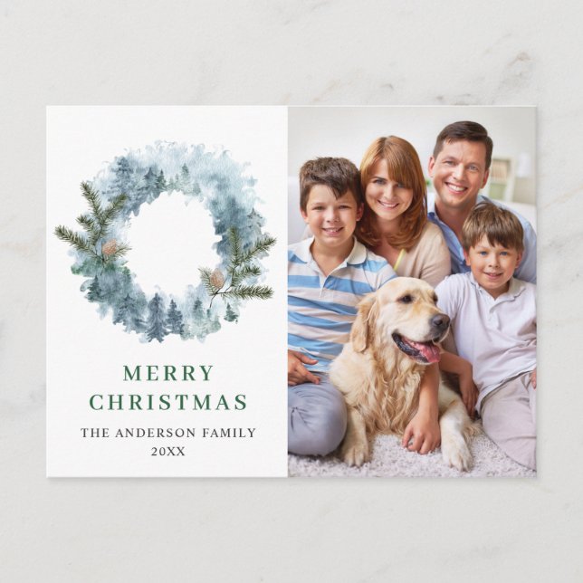 Cartão Postal Festivo Holly Wreath Feliz Festa de Natal (Frente)