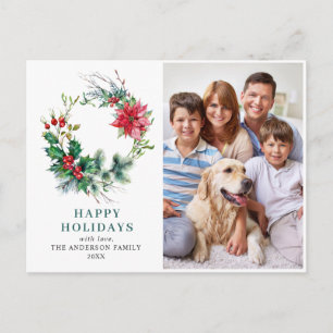 Cartão Postal Festivo Holly Wreath Feliz Festa de Natal