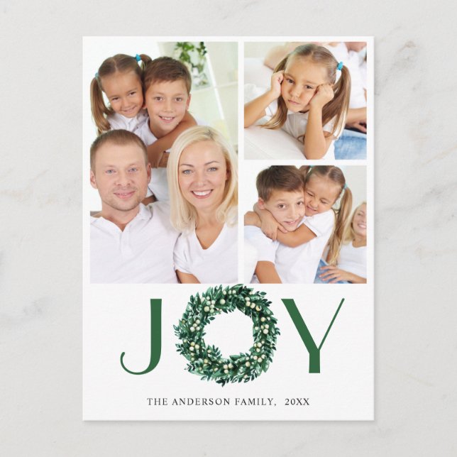 Cartão Postal Festivo Holly Wreath Natal Saudação Feriado (Frente)