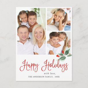 Cartão Postal Festivo Holly Wreath Natal Saudação Feriado