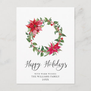 Cartão Postal Festivo Holly Wreath Natal Saudação Feriado