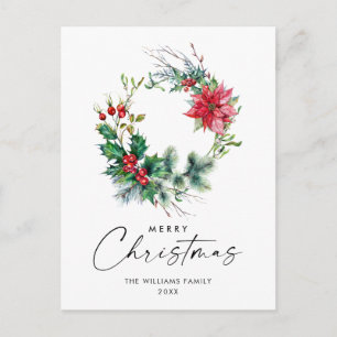 Cartão Postal Festivo Holly Wreath Natal Saudação Feriado