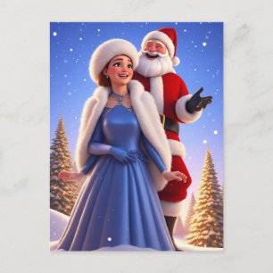 Cartão Postal ❄️ Festivo Papai Noel & Donzela de Neve Conto de I