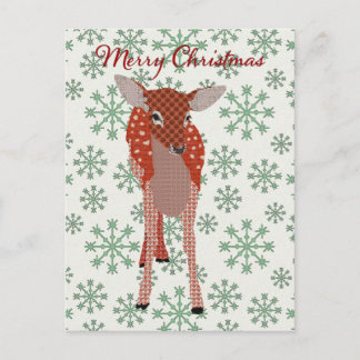 Cartão Postal Festivo Red Fawn Green Snowflake Cartão-postal Chr