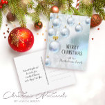 Cartão Postal Festivo Winter Wonderland Silver Balls Natal<br><div class="desc">Faça uma viagem até uma maravilhosa terra maravilhosa de inverno com este maravilhoso cartão postal de saudação de Natal. Bastante encalhada com bolas de prata, encapsula a essência mágica da época festiva. Seus amigos e familiares certamente apreciarão o sentimento desta peça individual, trabalhada com amor por Mylini Design, um designer...</div>