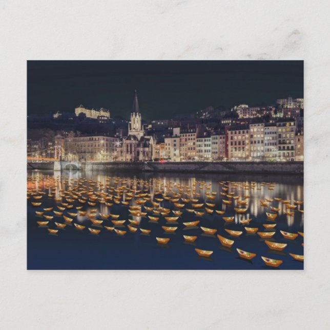 Cartão Postal Fête des Lumières bateaux - Lyon (Frente)