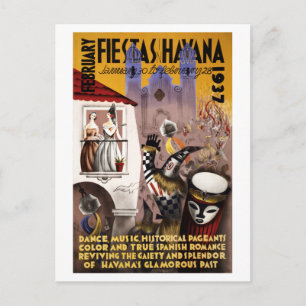 Cartão Postal Fevereiro Fiestas no Poster vintage de Havana