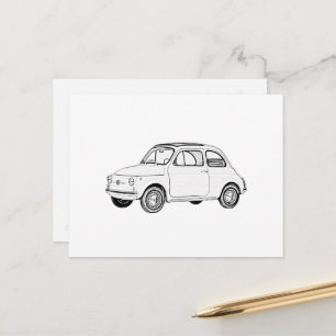 Cartão Postal Fiat 500 Topolino - Desenho de Lápis Preto e Bran