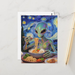 Cartão Postal Ficção científica Alienígena Azul Comendo Macarrão