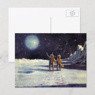 Cartão Postal Ficção Científica Vintage Astronauta Alienígenas n