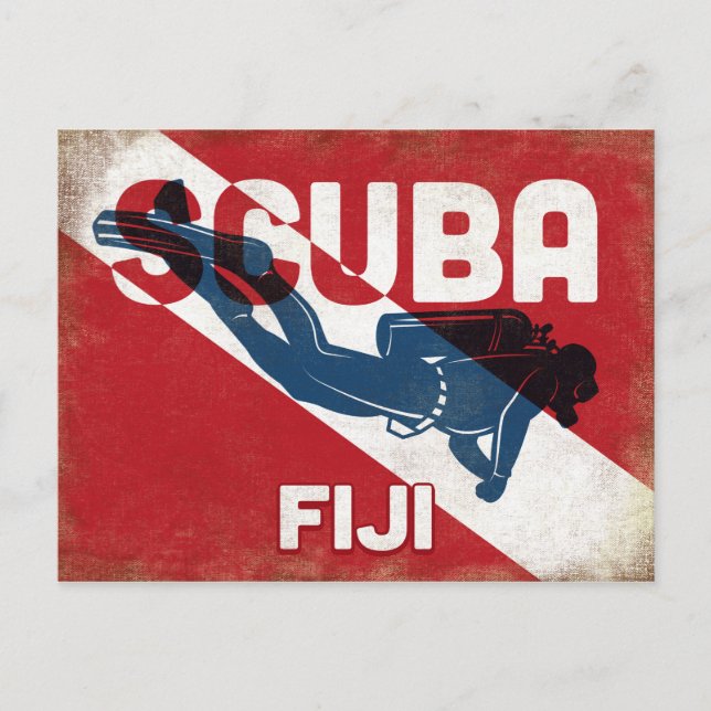 Cartão Postal Fidji Scuba Diver - Verso Azul (Frente)