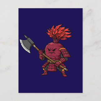 Cartão Postal Fierce Red Beetroot Warrior with Battle Axe Illust