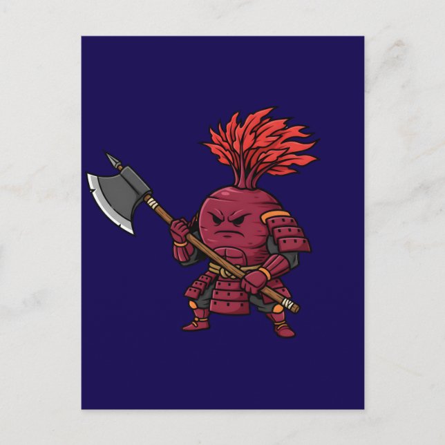 Cartão Postal Fierce Red Beetroot Warrior with Battle Axe Illust (Frente)