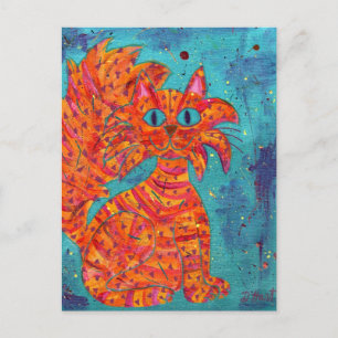 Cartão Postal Fiery Cat em Turquoise