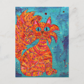 Cartão Postal Fiery Cat em Turquoise