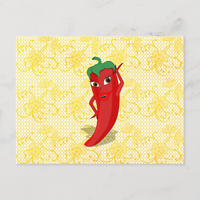 Cartão Postal Fiesta Chá de panela Com Red Hot Pepper Diva (Frente)