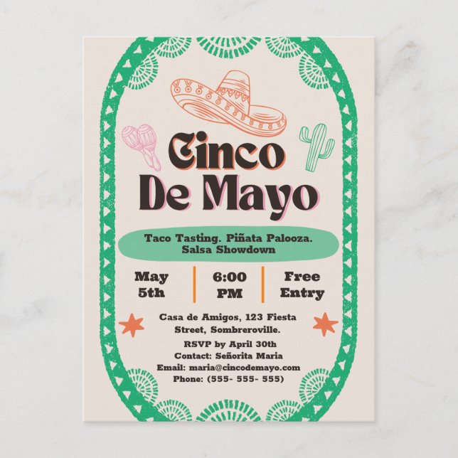Cartão Postal Fiesta Fantástica: Celebração Cinco de Mayo (Frente)