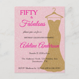 Cartão Postal Fifty and Fabulous Script Pink Gold 50th Birthday
