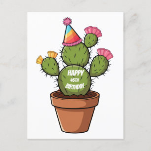 Cartão Postal figueira da prickly pérola com chapéu de aniversár
