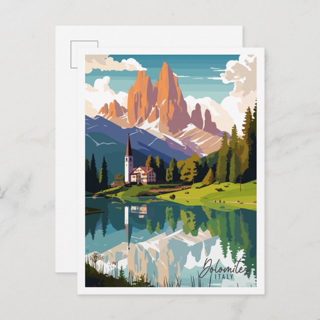 Cartão Postal Figura da viagens vintage Dolomites Itália (Frente/Verso)