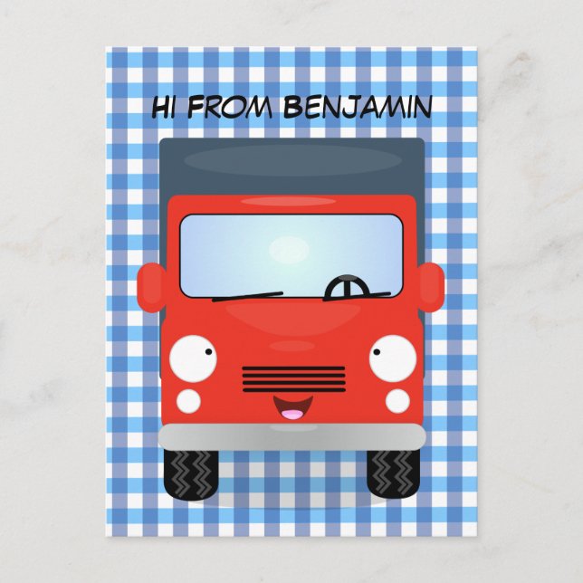 Cartão Postal Figura de desenho animado de caminhão vermelho-bra (Frente)