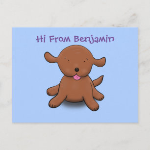 Cartão Postal Figura de desenho azul de cachorro feliz e bonito
