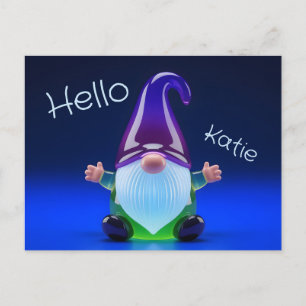 Cartão Postal Figura de Gnome de Vidro Translúcido com Nome Pers