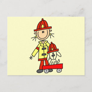 Cartão Postal Figura de palito Bombeiro com Dálmata