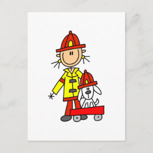 Cartão Postal Figura de palito Bombeiro com Dálmata