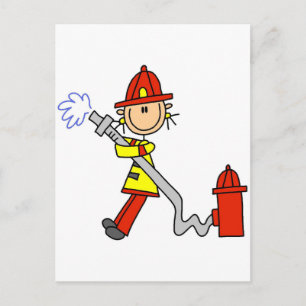Cartão Postal Figura de palito bombeiro com mangueira