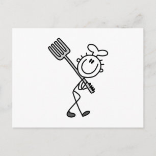 Cartão Postal Figura de palito de chef com garfo