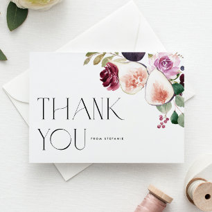 Cartão Postal Figuras de Aquarela e Flores Borgonha Agradeciment